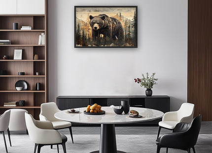 Trulave Framed Large Cabin Bear Wall Art Decor for Living Room 36''x24''