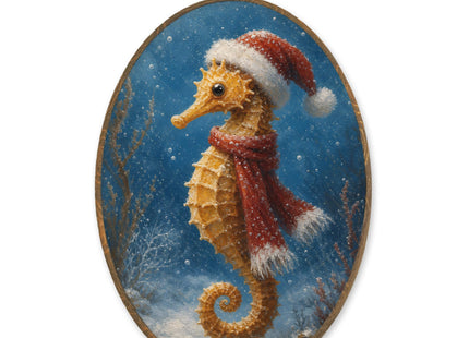 LKETW Christmas Beach Seahorse Oval Wall Art Canvas Hanging Decor 8.6x11.4