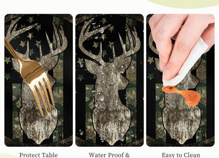 YETTA YANG Retro Patriotic American Flag Deer Waterproof Picnic Party Rectangle Table Cloth Cover Decorations Fabric 54 X 72 Inches Rectangle Tablecloth Home Dining Room Kitchen Decor