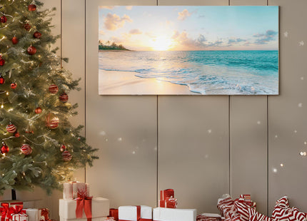 Goldfoilart Ocean Beach Sunset Canvas Wall Art for Bedroom Seascape Paintings Coastal Picture Framed Artwork for Bathroom Living Room Office Wall Decor 20" x 40"