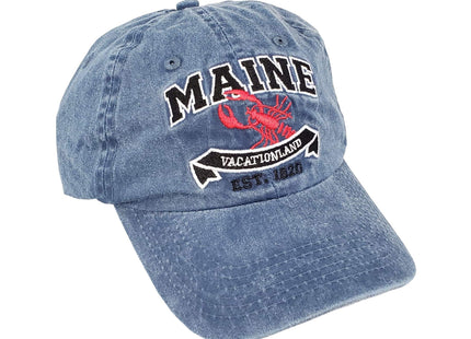 Maine State Vacationland Hat with Lobster Crest Denim Blue
