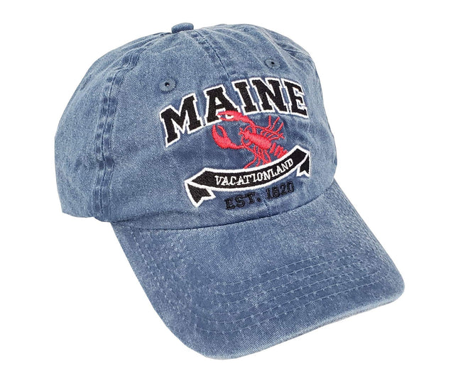 Maine State Vacationland Hat with Lobster Crest Denim Blue