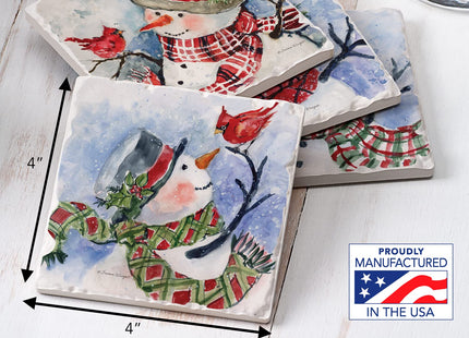 Thirstystone Watercolor Snowman 4 Pack Assorted Tumbled Tile Stone Coasters