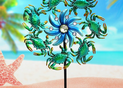 COOZZYHOUR 39" Crab Wind Spinners Metal Windmill Garden Stake,Ocean Theme Outdoor Wind Spinner,Wind Sculptures Yard Art Decorations for Patio,Lawn & Garden Decor