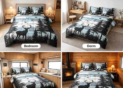 Feelyou Hunting Deer Comforter Set Cabin Bedding Set Queen Size 7 Pieces