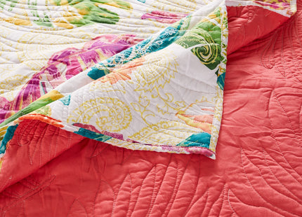 Greenland Home Tropics Palm Leaves Coastal Cotton Blend Quilt Set, 2-Piece Twin/XL, Coral