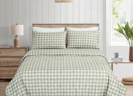 Chezmoi Collection 4-Piece Lodge Plaid Sheet Set Queen - Gray Houndstooth Printed Brushed Microfiber Lightweight Breathable Deep Pocket Bed Sheets