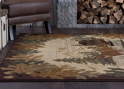 Oak Deer Brown 5x7 Area Rug Cabin for Living Room - Bedroom or DiningRoom - Lodge, Novelty Deer Syle Farmhouse Rugs & Rustic Indoor Carpet