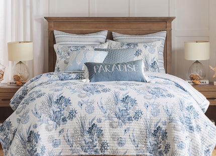Levtex Home - Coral Landing Quilt Set - Full/Queen Quilt and Two Standard Shams - Coastal - Navy Blue Grey White - Quilt (88x92in.) and Shams (20x26in.) - Reversible - Cotton