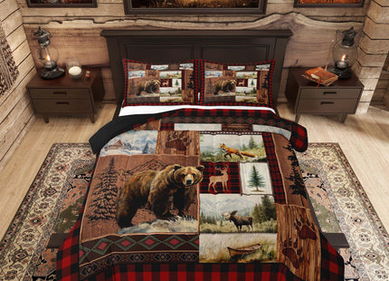 Feelyou Cabin Bear Comforter Set Queen Size for Boys Girls