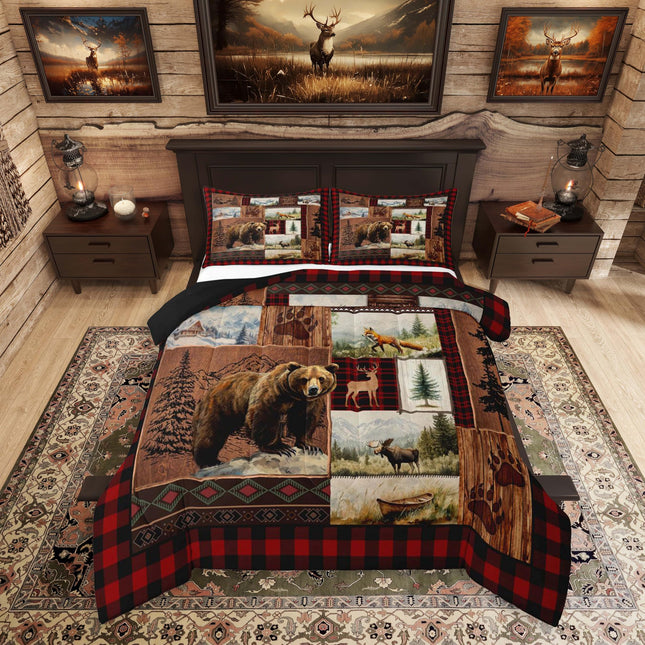 Feelyou Cabin Bear Comforter Set Queen Size for Boys Girls