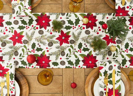 DII Woodland Holly Christmas Holiday Kitchen & Table Décor, Napkin Set, 20x20, Poinsettia & Christmas Greenery, 6 Count