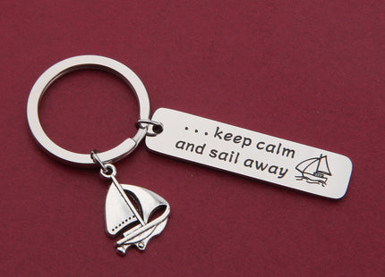 Gzrlyf Sailboat Keychain Nautical Keychain Boat Keychain Keep Calm And Sail Away Jewelry Captain Gift Skipper Gift Sailor Gift (Sailboat keychain)
