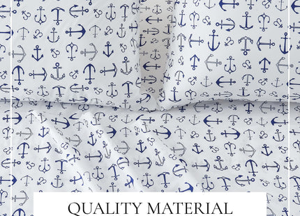 Great Bay Home Full Coastal Microfiber Sheet Set - 4-Piece Nautical-Printed, Ultra-Soft Sheets - Beach-Themed Bedding Sheets & Pillowcases (Anchor)