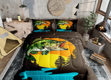 Erosebridal Big Pike Fish Bedding Set for Kids Boys Girl Fishing Hunting Comforter Set Toddler Country Woodland Adventure Bedding Comforter Sets Farmhouse Hunter Cabin Duvet Insert Animal Theme Quilt