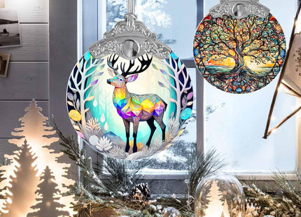 Jocidea Stained Glass Suncatcher, Deer Ornament for Christmas Tree, Holiday Home Decor and Gifts