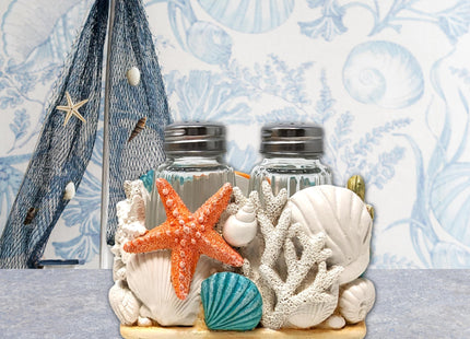 Seaside Splendor Salt and Pepper Shakers Set - Starfish Seashells Holder