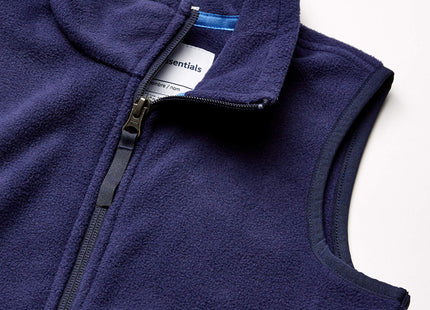 Amazon Essentials Boys' Polar Fleece Full-Zip Mock-Neck Vest, Navy, Large
