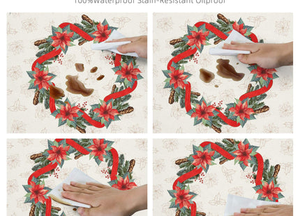 KIYIYZER Christmas Round Tablecloth 60 Inch Holly and Flowers Table Cover Anti-Wrinkle Waterproof Wipeable Table Cover for Kitchen Home Dining Party Decor