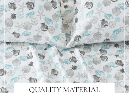 Great Bay Home Queen Coastal Microfiber Sheet Set - 4-Piece Nautical-Printed, Ultra-Soft Sheets - Beach-Themed Bedding Sheets & Pillowcases (Seashell)