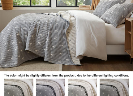 Woolrich Coverlet Set Rustic Lodge Design, 3 Piece Set All Season, Lightweight Reversible Farmhouse Bedspread Bedding, Shams, Full/Queen, Gray