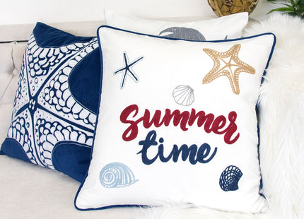 Homey COZY Embroidery White Velvet Starfish Throw Pillow Cover,Summer Sea Nautical Decorative Pillow Case Coastal Beach Theme Home Decor 20x20,Cover Only