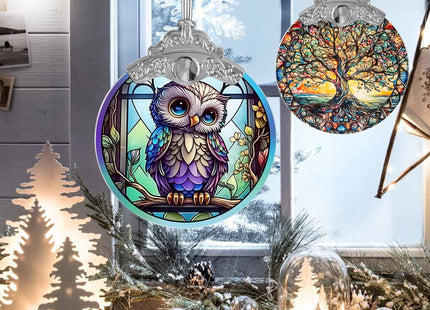 Jocidea Owl Stained Glass Suncatcher and Christmas Ornament - Holidays Decor for Owl Lovers