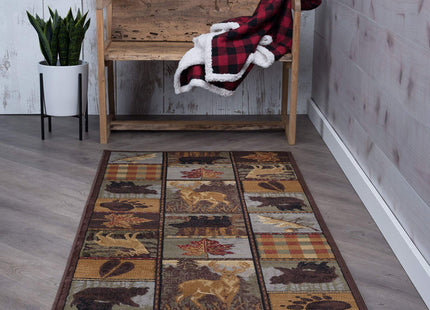 Colorblock Wildlife Multi-Color 3x10 Runner Rug for Hallway, Walkway, Entryway Kitchen - Foyer Cabin Lodge, Farmhouse Style Long Rustic Indoor Carpet