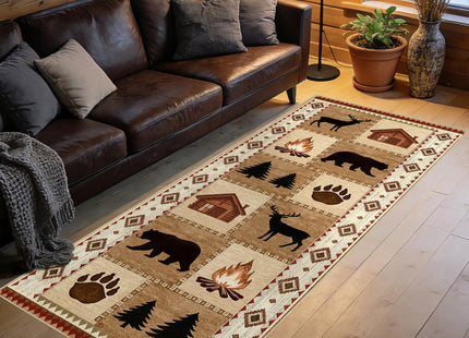 Rustic Cabin Bear Deer 2x6 Runner Rug for Hallway Bathroom Kitchen Washable