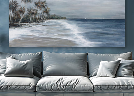 Coastal Wall Art Blue Gray Beach Wall Decor Landscape Abstract Canvas Painting Modern Ocean Artwork Framed for Living Room Bedroom Bathroom Office Decor 58"x29"Can Be Hung Directly