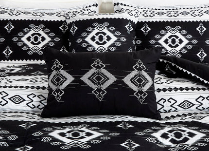 Chezmoi Collection Vista 7-Piece Southwestern Cabin Lodge Comforter Set - Red White Black Gray Grizzly Bear Pinecone Tree Moose Printed Microfiber Bedding, Queen