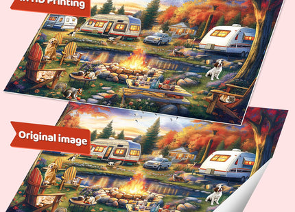 1000 Piece Camping Jigsaw Puzzle for Adults, Autumn RV & Campfire