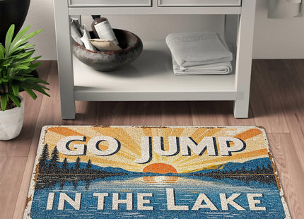 NATSUNO Lake House Door Mat, Go Jump in The Lake Lakeside Doormat Indoor Outdoor Entrance Porch, Coastal Beach Welcome Mats for Front Door, Retro Boho Bathmat for Bathroom, 17x30 Inches