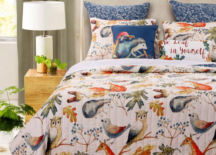 Greenland Home Willow Novelty Forest Animals Reversible Quilt Set, 3-Piece Full/Queen, Natural