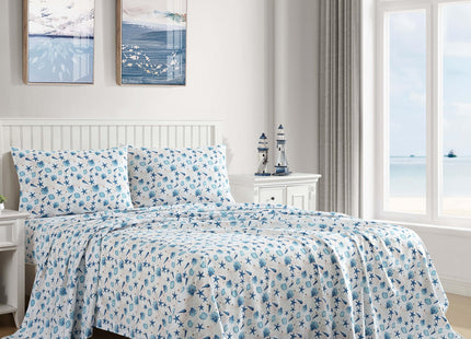 Coastal Print 3 Piece Twin Microfiber Sheet Set, Shell Notes