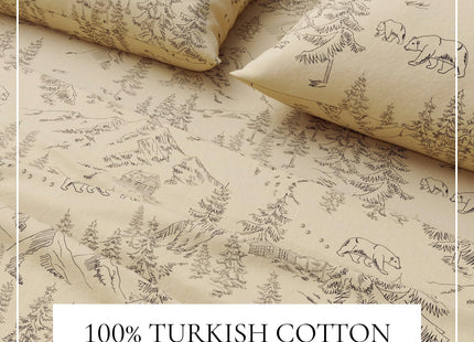Great Bay Home Flannel Sheet Set Full Size - 100% Turkish Cotton, Double-Brushed, Lodge-Printed Bed Sheets - Ultra-Soft, Cozy, 4-Piece Bedding Set (Bear Mountain)