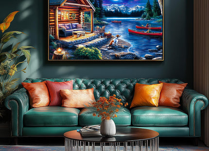 PuzzOne Puzzles for Adults 1000 Pieces - Moonlit Canoe Lake Cottage
