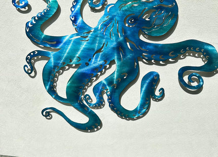 LiveInUrban Coastal Wall Art Octopus Metal Wall Sculptures, Ocean Beach Themed Metal Hanging Home Decoration 15.7"x11.1"
