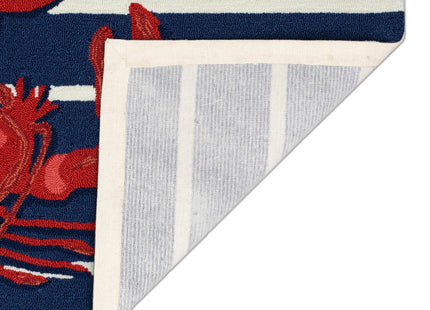 Liora Manne Frontporch Indoor Outdoor Rug - Novelty Design, Hand Hooked, Weather Resistant, UV Stabilized, Foyers, Porches, Patios & Decks, Lobster on Stripes, 2' x 3'