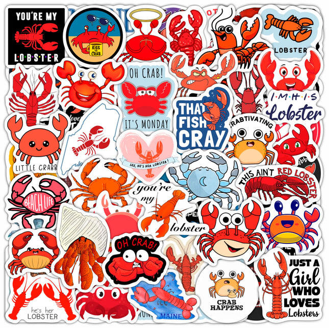 Crab & Lobster Stickers for Water Bottle and Laptop - Marine Life Party Supplies & Decorations, Waterproof Vinyl Sea Creature Decals, Lobster Stickers Laptop Decals, Gifts for Women & Men
