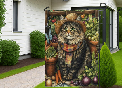 Spring Maine Coons Cat Gardening Garden Flags 12‘’x18’‘ Double Sided for Outside Decorative, Kitten Farmhouse Country Pattern FrontYard House Flag, Planting Outdoor Small Backyard Lawn Flag