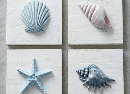 Tide and Tales 3D Seashell Wall Art, Coastal Bathroom Wall Decor, Set of 4