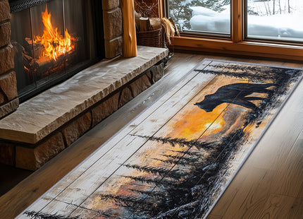 Yoozitrees Bear Runner Rugs for Hallway 2x6, Rustic Forest Sunset Landscape Runners for Hallways, Cabin Lodge Farmhouse Runner Rug Non Slip Soft - Bear Home Decor