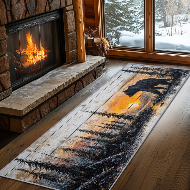 Yoozitrees Bear Runner Rugs for Hallway 2x6, Rustic Forest Sunset Landscape Runners for Hallways, Cabin Lodge Farmhouse Runner Rug Non Slip Soft - Bear Home Decor