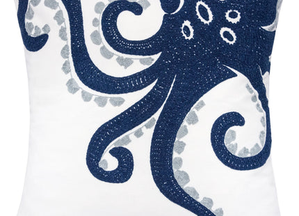 Homey COZY Embroidery Navy Velvet Octopus Throw Pillow Cover,Ocean Blue Series Nautical Decorative Pillow Case Coastal Beach Theme Home Decor 20x20,Cover Only
