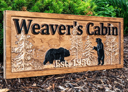 Personalized Wood Family Name Sign | Black Bear Home Decor | Cabin Gift
