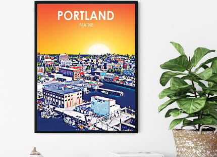 Portland Maine Art Poster Print, Portland Sunset Landscape Scenery Skyline of City, Abstract City Decoration for Bedroom and Living Room. (Portland Maine, 24x36 inches (Unframed))