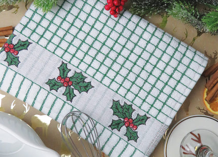 The Original Poli-dri Kitchen Towel from Samuel Lamont 100% Cotton (Holly Leaves)