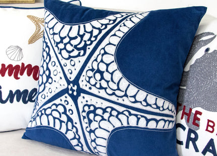 Homey COZY Embroidery Navy Velvet Starfish Throw Pillow Cover,Ocean Blue Series Nautical Decorative Pillow Case Coastal Beach Theme Home Decor 20x20,Cover Only