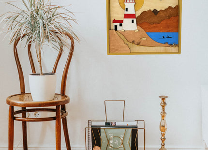ImprovingLife Wall Art Decor Lighthouse on the Cliff Landscape Wood Sculpture 3D effect